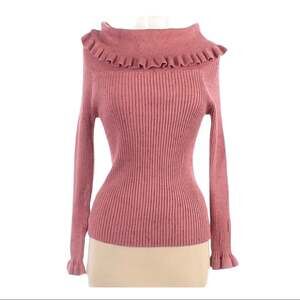 89th & Madison Ruffle Cowl Neck Pink Sweater Long Sleeve Ballet Coquette